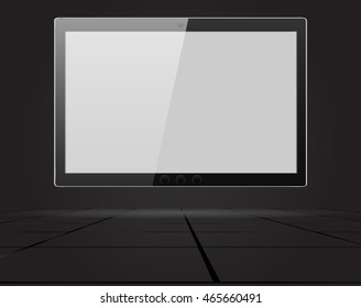 Abstract Tablet computer on the wall in doors. Vector artwork in perspective. 