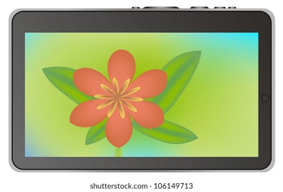 Abstract tablet device with flower illustration
