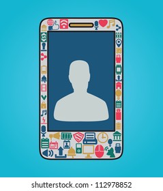 Abstract tablet pc with silhouette of internet user - vector illustration