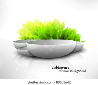 abstract tableware, decorated with leaves eps10