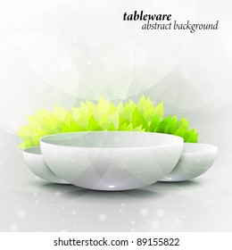 abstract tableware, decorated with leaves eps10