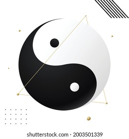 Resumen Símbolo Taijitu Yin yang negro y blanco sobre fondo blanco