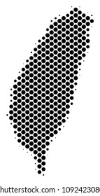 Abstract Taiwan Island map. Vector halftone territorial scheme. Cartographic pixel abstraction. Schematic Taiwan Island map is created with regular circle element mosaic.