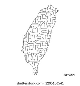 Abstract Taiwan map in techno style. For your design of electronics, engineering, technology, electrical equipment, astronautics, etc