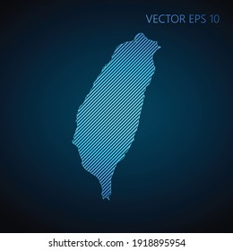 Resumen de la plantilla de mapa de Taiwán hecha de líneas diagonales azules en fondo oscuro. Ilustración del vector EPS10.