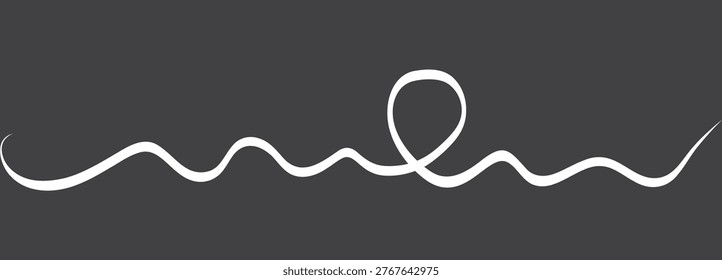 Abstract tangled cable squiggle forming loose ball of lines in dark grey background. Thin black thread loops and overlaps for dynamic chaos accent, logo background or tech themed decoration.