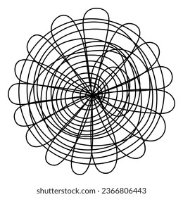 Abstract tangled doodles. Sketch. Intertwined spider web and threads in the shape of flower petals. Vector illustration. Hand-drawn lines twisted in a spiral. Outline on isolated background. 