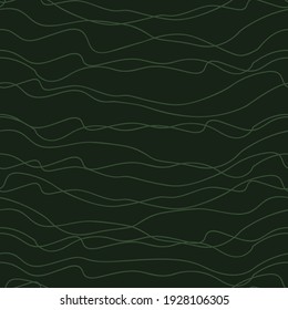 Resumen de líneas entrelazadas con un patrón horizontal sin soldadura sobre el fondo de la ilustración vectorial de color verde oscuro.
