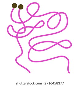 Abstractas línea rosa enredada con dos puntos oscuros, elemento de diseño moderno, arte conceptual, juguetón y complejo.