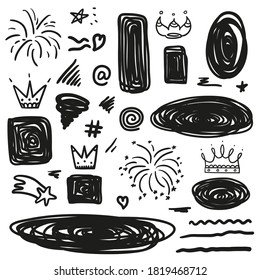 Abstract tangled shape. Random chaotic lines. Hand drawn objects. Black and white illustration