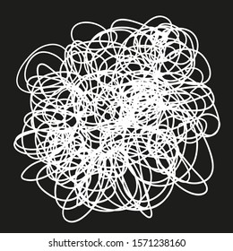 Abstract tangled shape. Random scribble lines. Hand drawn dinamic scrawls. Black and white illustration