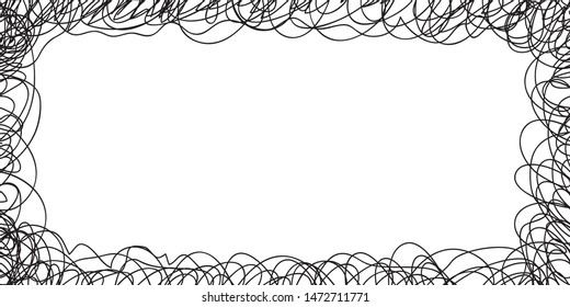 Abstract tangled texture. Monochrome wallpaper. Hand drawn dinamic scrawls. Black and white illustration
