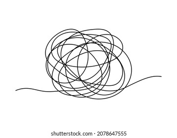 Abstract tangled texture. Random chaotic lines. Hand drawn object from the beginning and the end. Vector illustration.