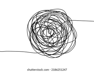 Abstract tangled texture. Random chaotic lines. Hand drawn object from the beginning and the end. Vector illustration