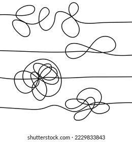 Abstract tangled texture. Random chaotic lines. Hand drawn object from the beginning and the end. Vector illustration.