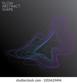 Abstract tangled threads shape isolated on transparent black background. Bright colorful gradient blend creates liquid motion with transparent glow. Energy power plasma with futuristic edge blur 