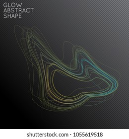 Abstract tangled threads shape isolated on transparent black background. Bright colorful gradient blend creates liquid motion with transparent glow. Energy power plasma with futuristic edge blur 