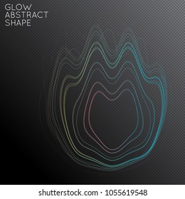 Abstract tangled threads shape isolated on transparent black background. Bright colorful gradient blend creates liquid motion with transparent glow. Energy power plasma with futuristic edge blur 