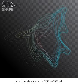 Abstract tangled threads shape isolated on transparent black background. Bright colorful gradient blend creates liquid motion with transparent glow. Energy power plasma with futuristic edge blur 