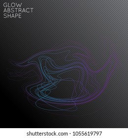 Abstract tangled threads shape isolated on transparent black background. Bright colorful gradient blend creates liquid motion with transparent glow. Energy power plasma with futuristic edge blur 