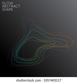 Abstract tangled threads shape isolated on transparent black background. Bright colorful gradient blend creates liquid motion with transparent glow. Energy power plasma with futuristic edge blur 