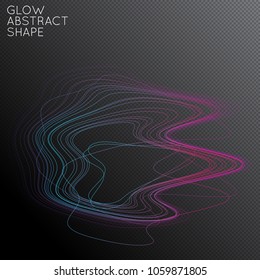 Abstract tangled threads shape isolated on transparent black background. Bright colorful gradient blend creates liquid motion with transparent glow. Energy power plasma with futuristic edge blur