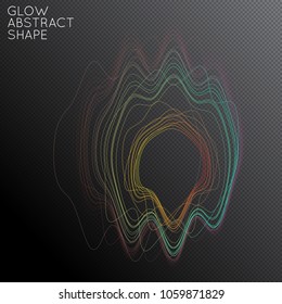 Abstract tangled threads shape isolated on transparent black background. Bright colorful gradient blend creates liquid motion with transparent glow. Energy power plasma with futuristic edge blur