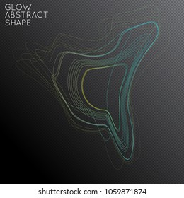 Abstract tangled threads shape isolated on transparent black background. Bright colorful gradient blend creates liquid motion with transparent glow. Energy power plasma with futuristic edge blur