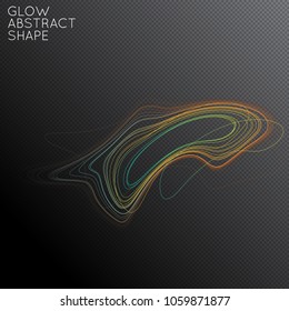 Abstract tangled threads shape isolated on transparent black background. Bright colorful gradient blend creates liquid motion with transparent glow. Energy power plasma with futuristic edge blur