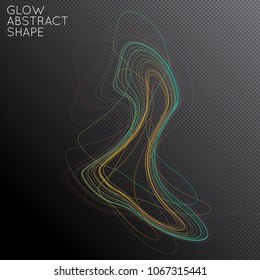 Abstract tangled threads shape isolated on transparent black background. Bright colorful gradient blend creates liquid motion with transparent glow. Energy power plasma with futuristic edge blur.