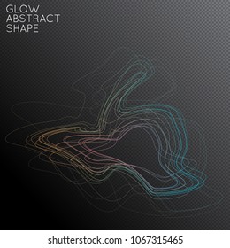 Abstract tangled threads shape isolated on transparent black background. Bright colorful gradient blend creates liquid motion with transparent glow. Energy power plasma with futuristic edge blur.
