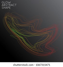 Abstract tangled threads shape isolated on transparent black background. Bright colorful gradient blend creates liquid motion with transparent glow. Energy power plasma with futuristic edge blur.