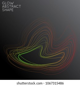 Abstract tangled threads shape isolated on transparent black background. Bright colorful gradient blend creates liquid motion with transparent glow. Energy power plasma with futuristic edge blur.