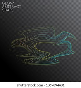 Abstract tangled threads shape isolated on transparent black background. Bright colorful gradient blend creates liquid motion with transparent glow. Energy power plasma with futuristic edge blur 