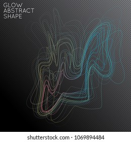 Abstract tangled threads shape isolated on transparent black background. Bright colorful gradient blend creates liquid motion with transparent glow. Energy power plasma with futuristic edge blur 