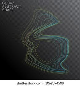 Abstract tangled threads shape isolated on transparent black background. Bright colorful gradient blend creates liquid motion with transparent glow. Energy power plasma with futuristic edge blur 