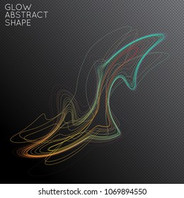 Abstract tangled threads shape isolated on transparent black background. Bright colorful gradient blend creates liquid motion with transparent glow. Energy power plasma with futuristic edge blur 