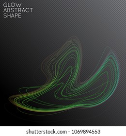 Abstract tangled threads shape isolated on transparent black background. Bright colorful gradient blend creates liquid motion with transparent glow. Energy power plasma with futuristic edge blur 