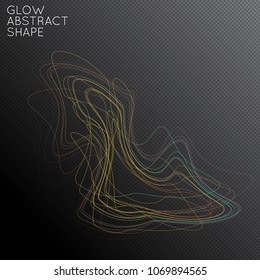 Abstract tangled threads shape isolated on transparent black background. Bright colorful gradient blend creates liquid motion with transparent glow. Energy power plasma with futuristic edge blur 