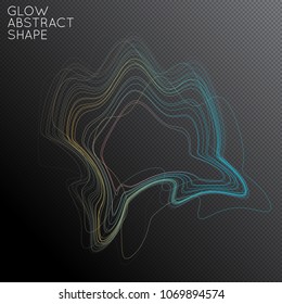 Abstract tangled threads shape isolated on transparent black background. Bright colorful gradient blend creates liquid motion with transparent glow. Energy power plasma with futuristic edge blur 