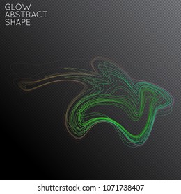 Abstract tangled threads shape isolated on transparent black background. Bright colorful gradient blend creates liquid motion with transparent glow. Energy power plasma with futuristic edge blur