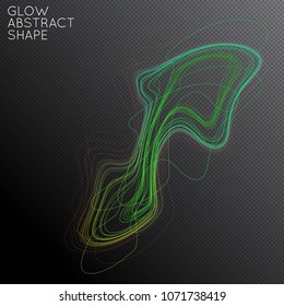 Abstract tangled threads shape isolated on transparent black background. Bright colorful gradient blend creates liquid motion with transparent glow. Energy power plasma with futuristic edge blur