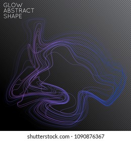 Abstract tangled threads shape isolated on transparent black background. Bright colorful gradient blend creates liquid motion with transparent glow. Energy power plasma with futuristic edge blur 