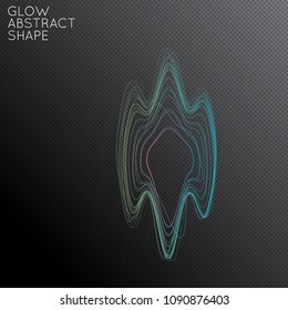 Abstract tangled threads shape isolated on transparent black background. Bright colorful gradient blend creates liquid motion with transparent glow. Energy power plasma with futuristic edge blur 