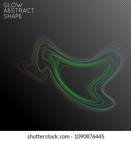 Abstract tangled threads shape isolated on transparent black background. Bright colorful gradient blend creates liquid motion with transparent glow. Energy power plasma with futuristic edge blur 