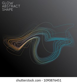 Abstract tangled threads shape isolated on transparent black background. Bright colorful gradient blend creates liquid motion with transparent glow. Energy power plasma with futuristic edge blur 