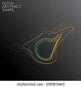 Abstract tangled threads shape isolated on transparent black background. Bright colorful gradient blend creates liquid motion with transparent glow. Energy power plasma with futuristic edge blur 