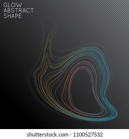 Abstract tangled threads shape isolated on transparent black background. Bright colorful gradient blend creates liquid motion with transparent glow. Energy power plasma with futuristic edge blur 