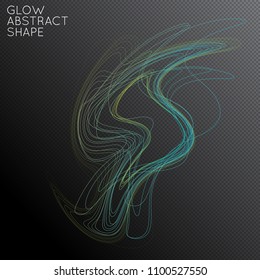 Abstract tangled threads shape isolated on transparent black background. Bright colorful gradient blend creates liquid motion with transparent glow. Energy power plasma with futuristic edge blur 