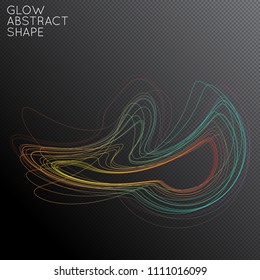 Abstract tangled threads shape isolated on transparent black background. Bright colorful gradient blend creates liquid motion with transparent glow. Energy power plasma with futuristic edge blur 